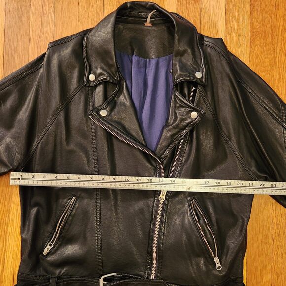 Free People Black Drapey *Washable* Vegan Leather Moto Jacket (No Hood) Sz M - Picture 10 of 14